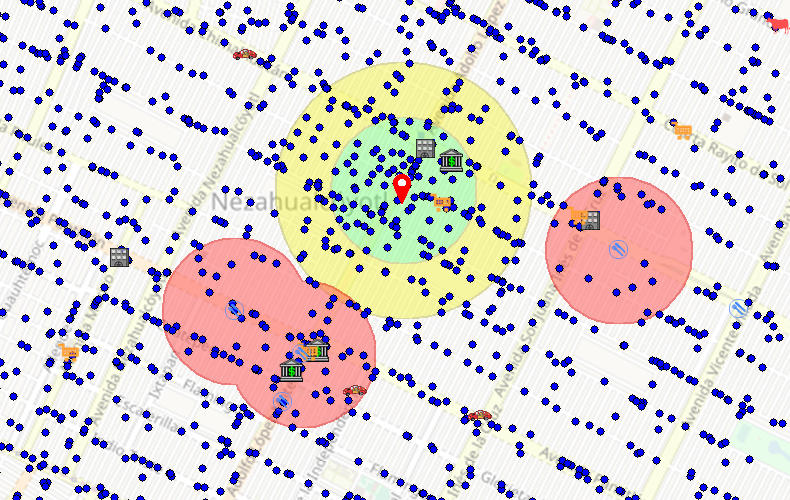 Mapa de buffers - realizado con MapInfo Pro