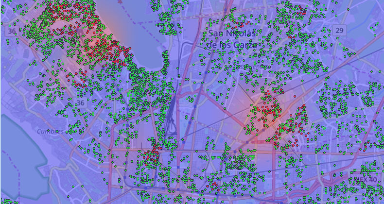 Mapa de calor por concentración de clientes - realizado con MapInfo Pro