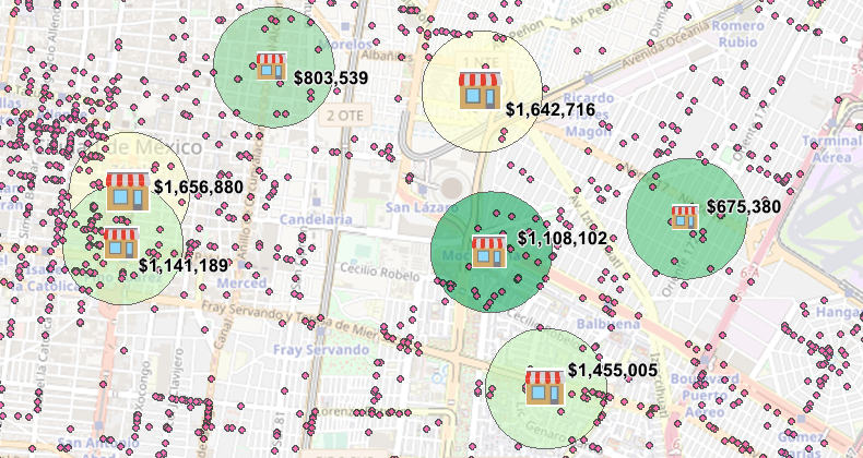 GIS - Mapa de análisis de ventas de sucursales